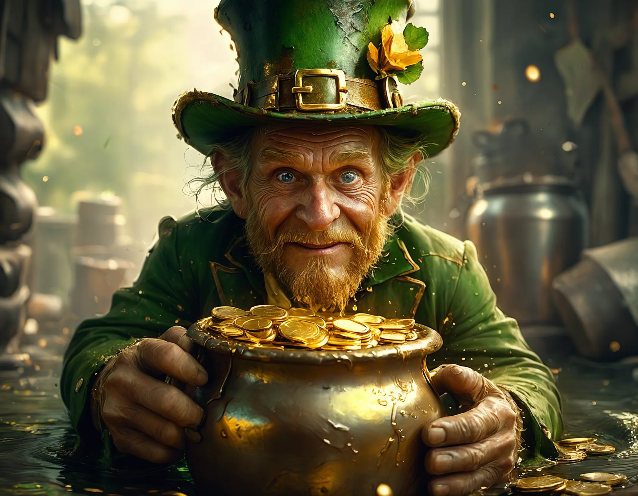 leprechaun, pot of gold, Golden Splash 01 - Aging Beautifully, Digital Art by TT & PG